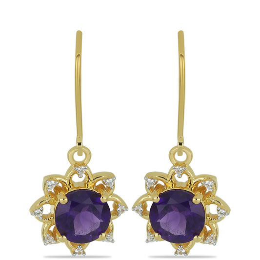 Goldohrringe mit marokkanischem Amethyst und natürlichem weißem Zirkon