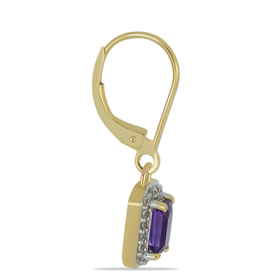 Goldohrringe mit marokkanischem Amethyst und natürlichem weißem Zirkon