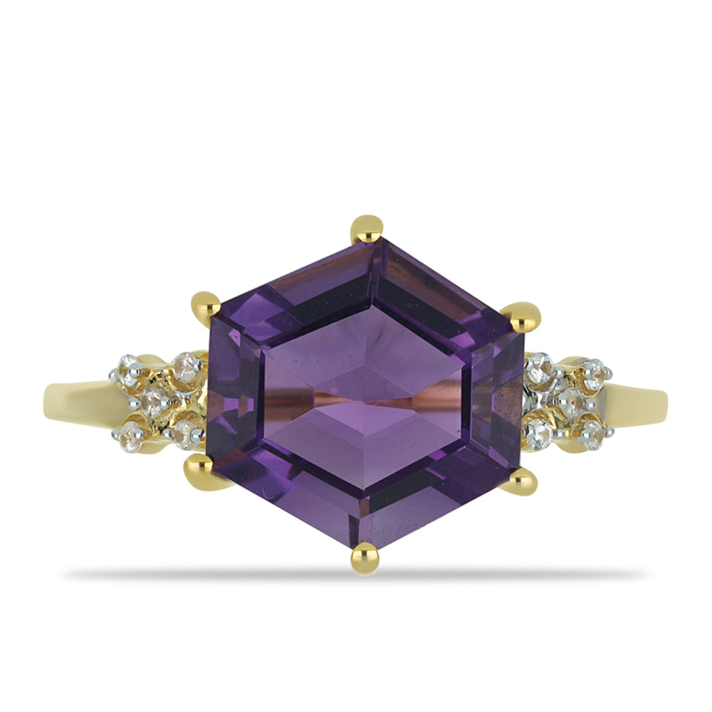 Goldring mit marokkanischem Amethyst und natürlichem weißem Zirkon 1 