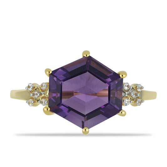 Goldring mit marokkanischem Amethyst und natürlichem weißem Zirkon