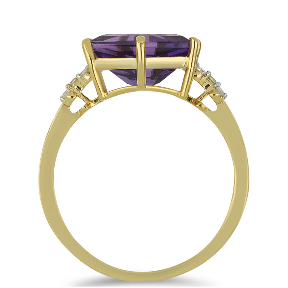 Goldring mit marokkanischem Amethyst und natürlichem weißem Zirkon