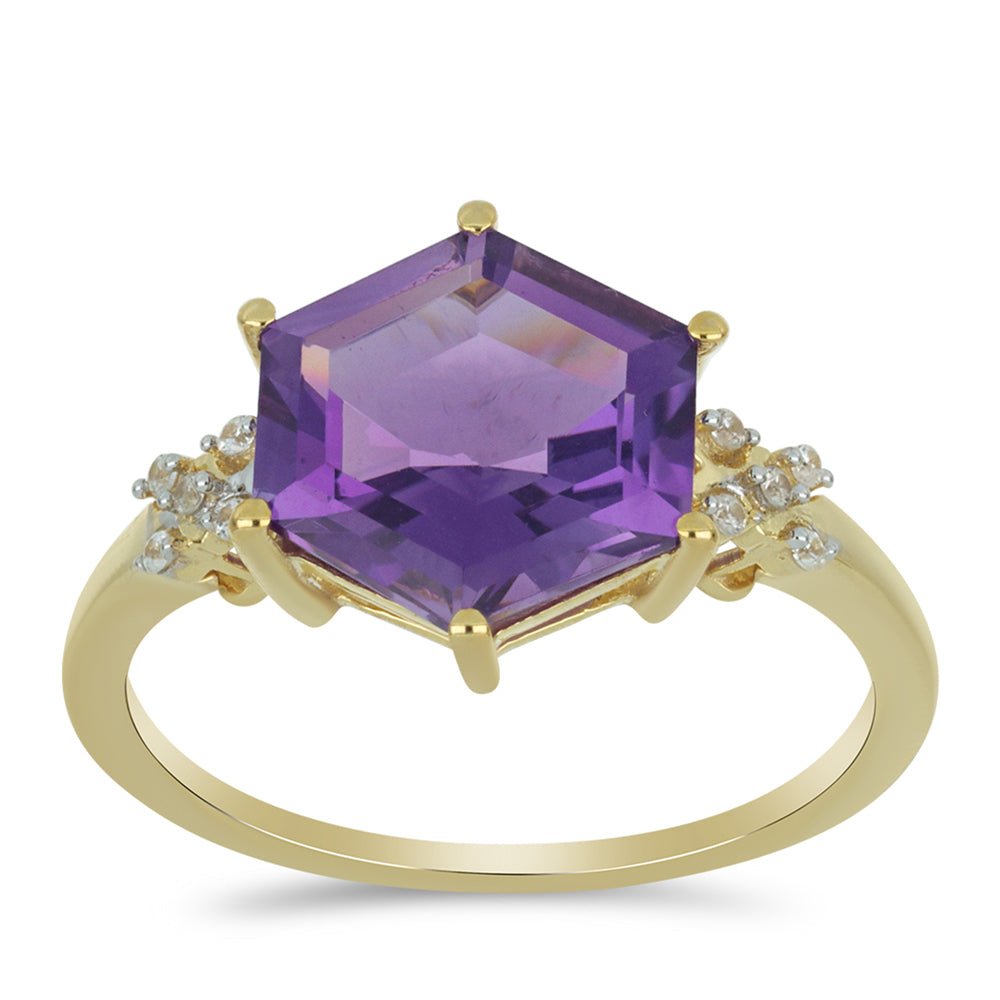 Goldring mit marokkanischem Amethyst und natürlichem weißem Zirkon