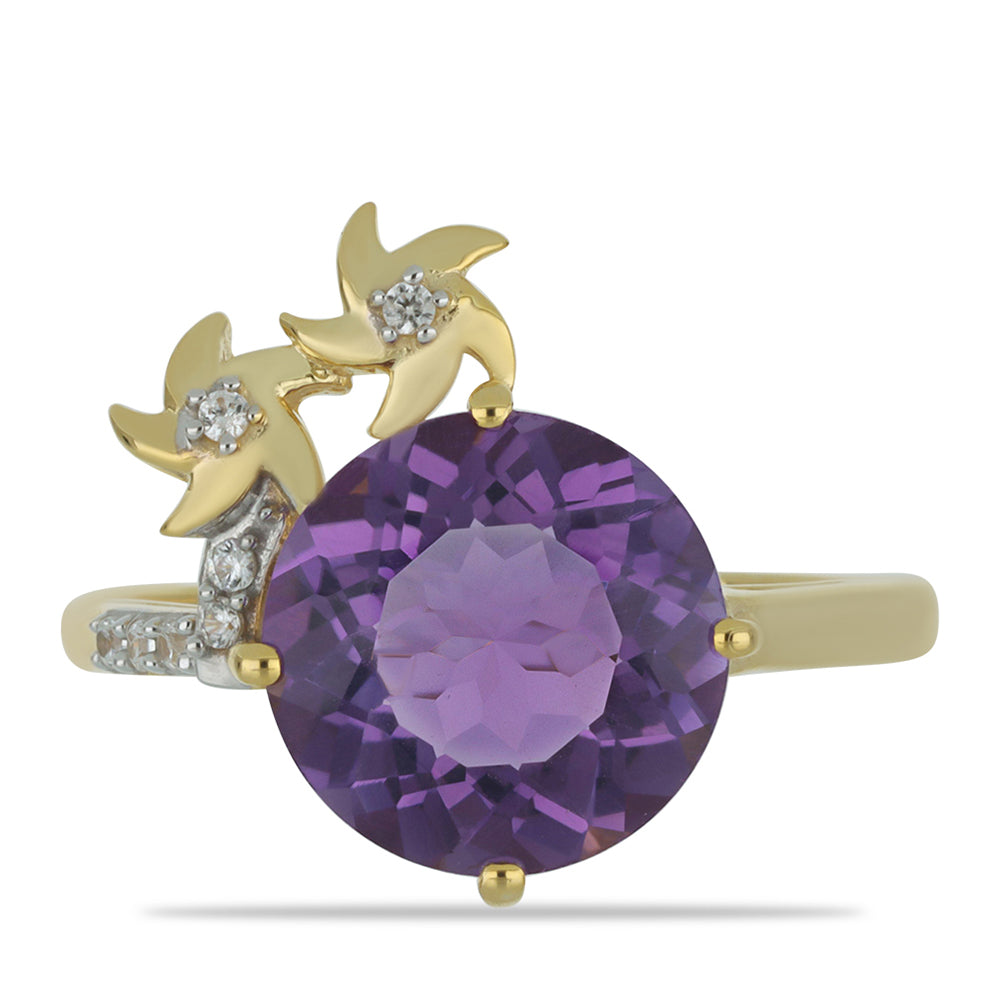 Goldring mit marokkanischem Amethyst und natürlichem weißem Zirkon