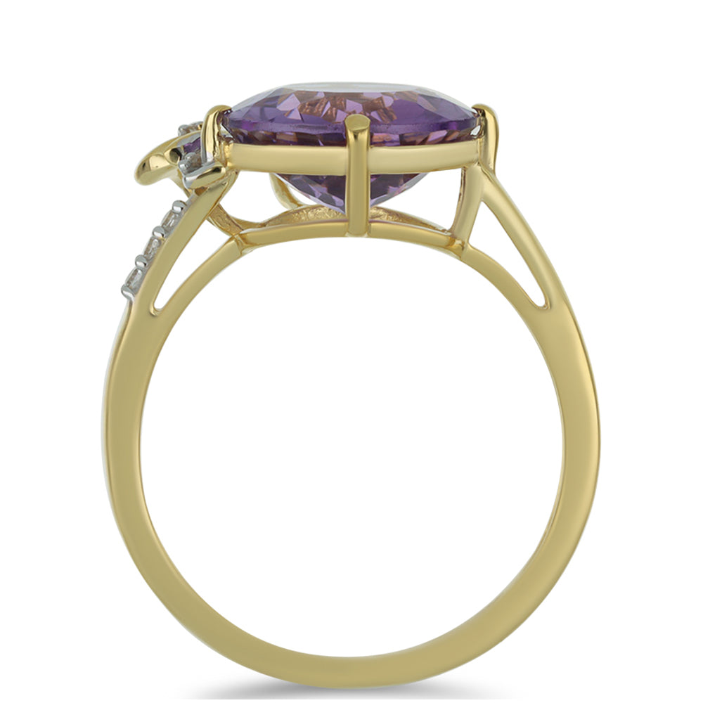 Goldring mit marokkanischem Amethyst und natürlichem weißem Zirkon 2 