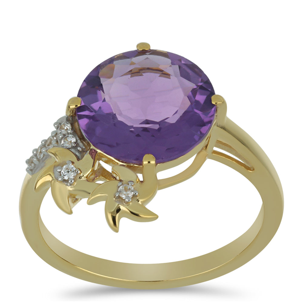 Goldring mit marokkanischem Amethyst und natürlichem weißem Zirkon 3 