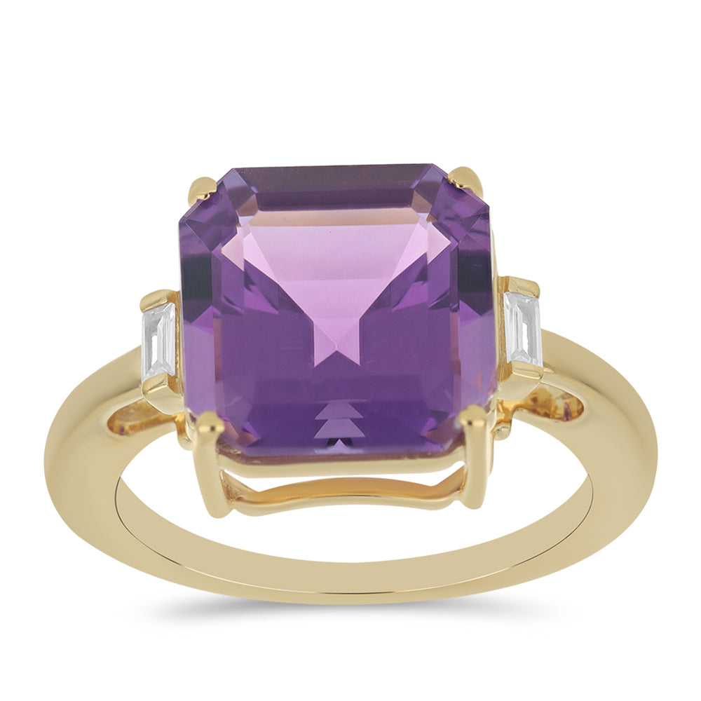 Goldring mit marokkanischem Amethyst und weißem Zirkon 3 