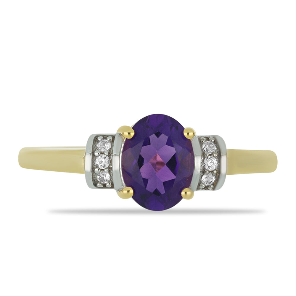 Goldring mit marokkanischem Amethyst und natürlichem weißem Zirkon 1 