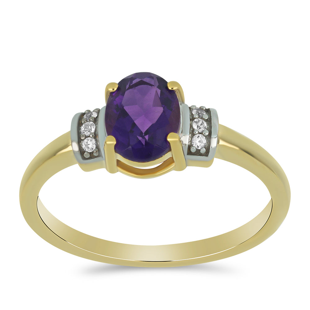 Goldring mit marokkanischem Amethyst und natürlichem weißem Zirkon