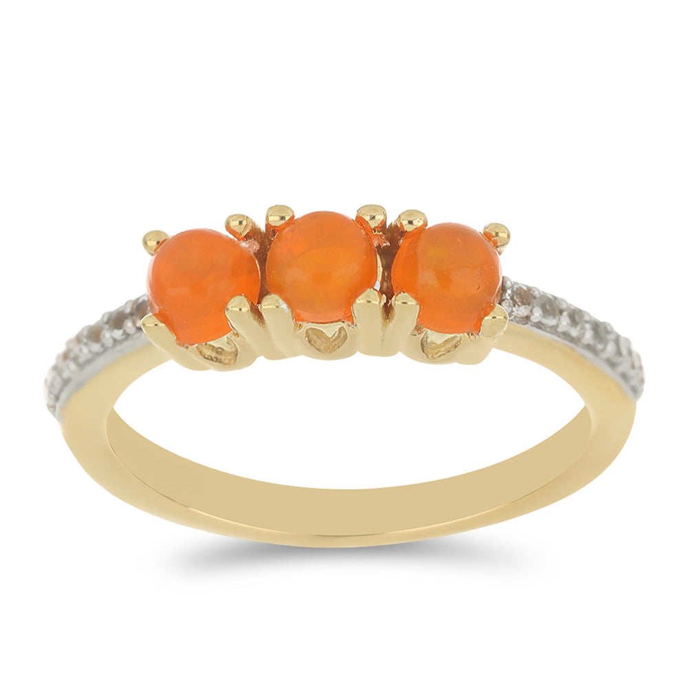 Goldplattierter Silberring mit Feueropal aus Lega Dembi und weißem Topas 3 