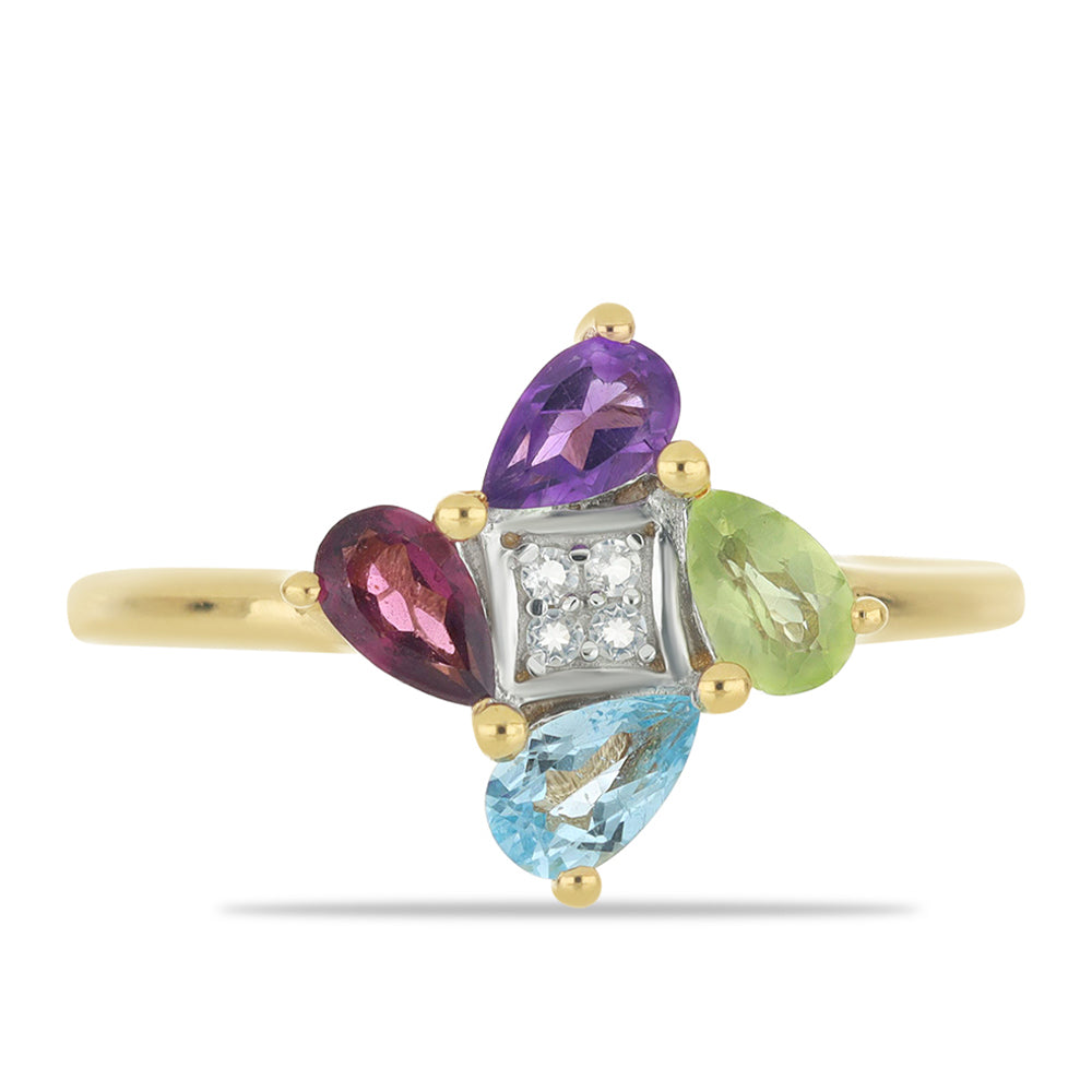 Goldplattierter Silberring mit marokkanischem Amethyst und Peridot aus Changbai 1 