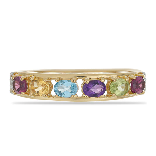 Goldplattierter Silberring mit marokkanischem Amethyst und Zitrin aus dem Ural