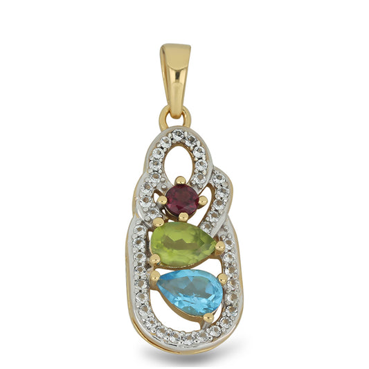 Goldplattierter Silberanhänger mit Peridot aus Changbai und schweizerischem Blautopas