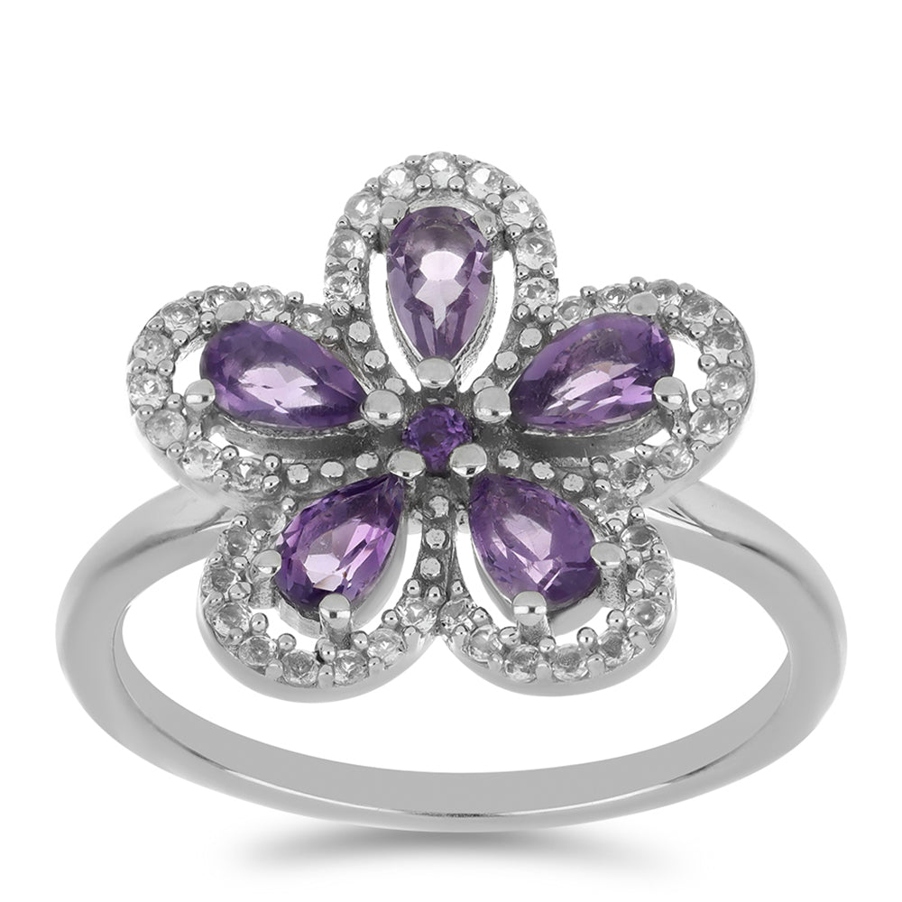 Silberring mit Amethyst aus Vera Cruz und weißem Topas