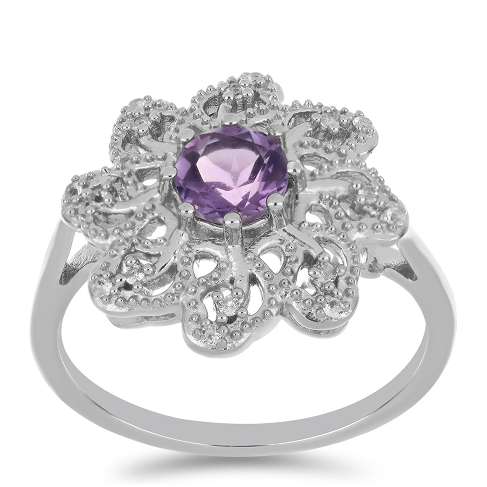 Silberring mit Amethyst aus Vera Cruz und weißem Topas