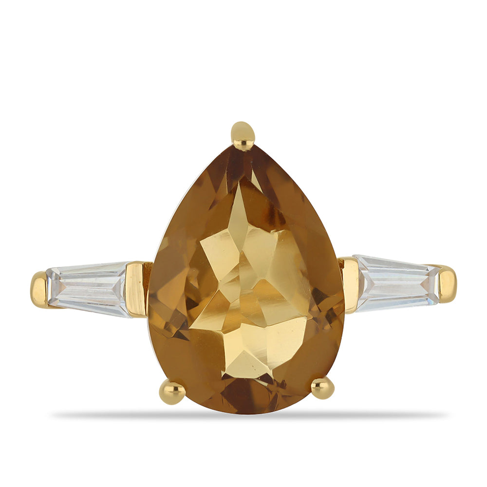 Goldplattierter Silberring mit Cognac-Quarz und weißem Zirkon 1 