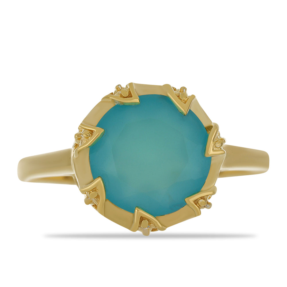 Goldplattierter Silberring mit blauer Chalzedon aus Paraiba