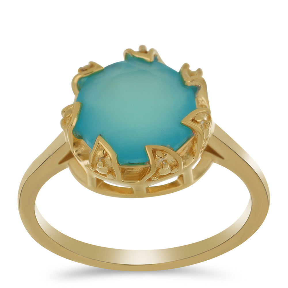 Goldplattierter Silberring mit blauer Chalzedon aus Paraiba