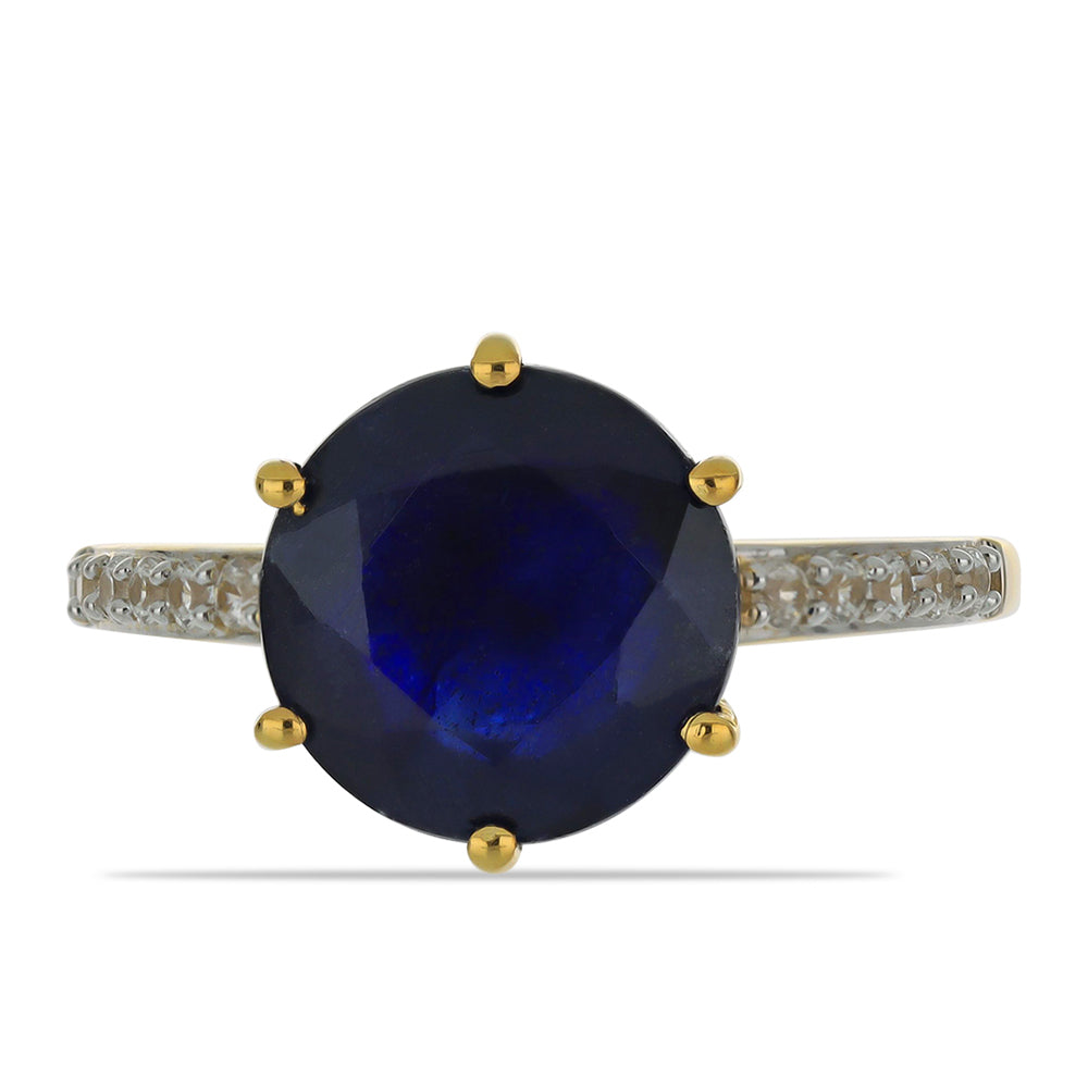 Goldring mit australischem blauem Saphir und natürlichem weißem Zirkon