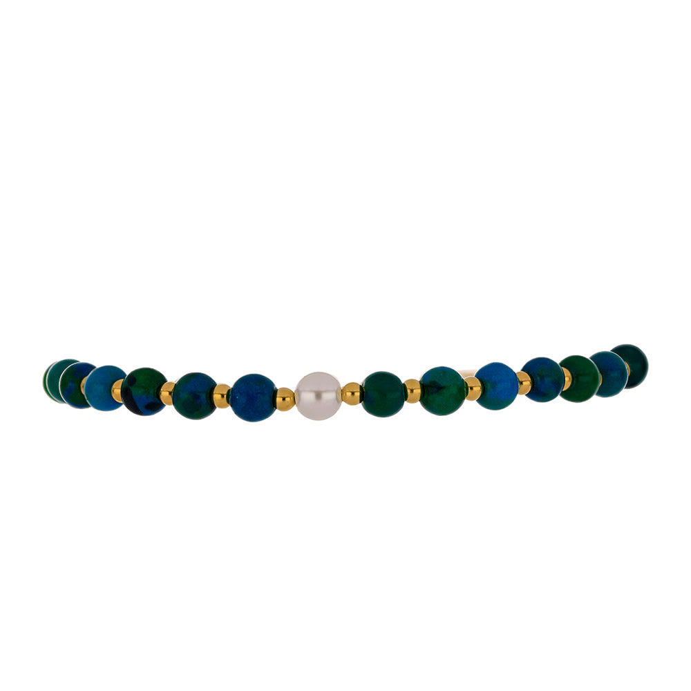 Goldplattiertes Silberarmband mit Chrysokoll und weißer Süßwasserperle 2 