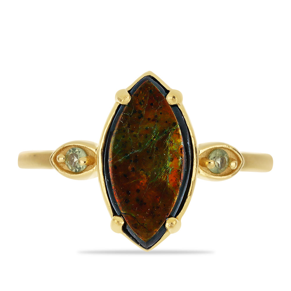 Goldplattierter Silberring mit Ammolith und Peridot aus Changbai 1 