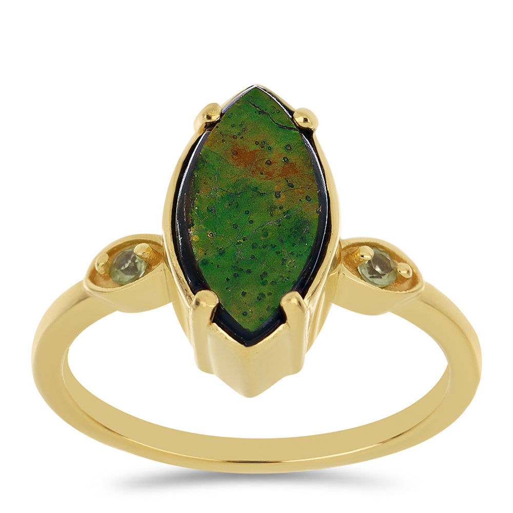 Goldplattierter Silberring mit Ammolith und Peridot aus Changbai 3 