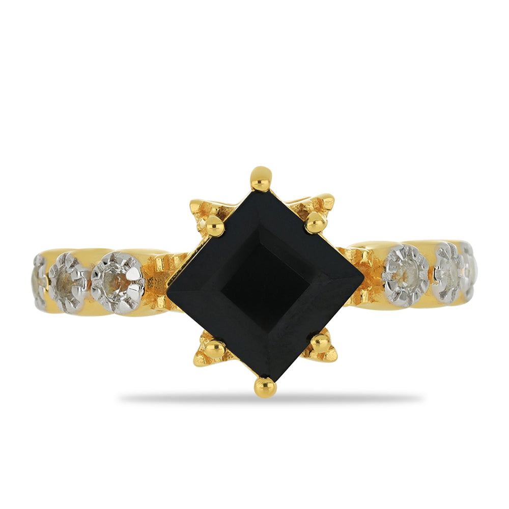 Goldplattierter Silberring mit schwarzem Spinell und weißem Topas 1 