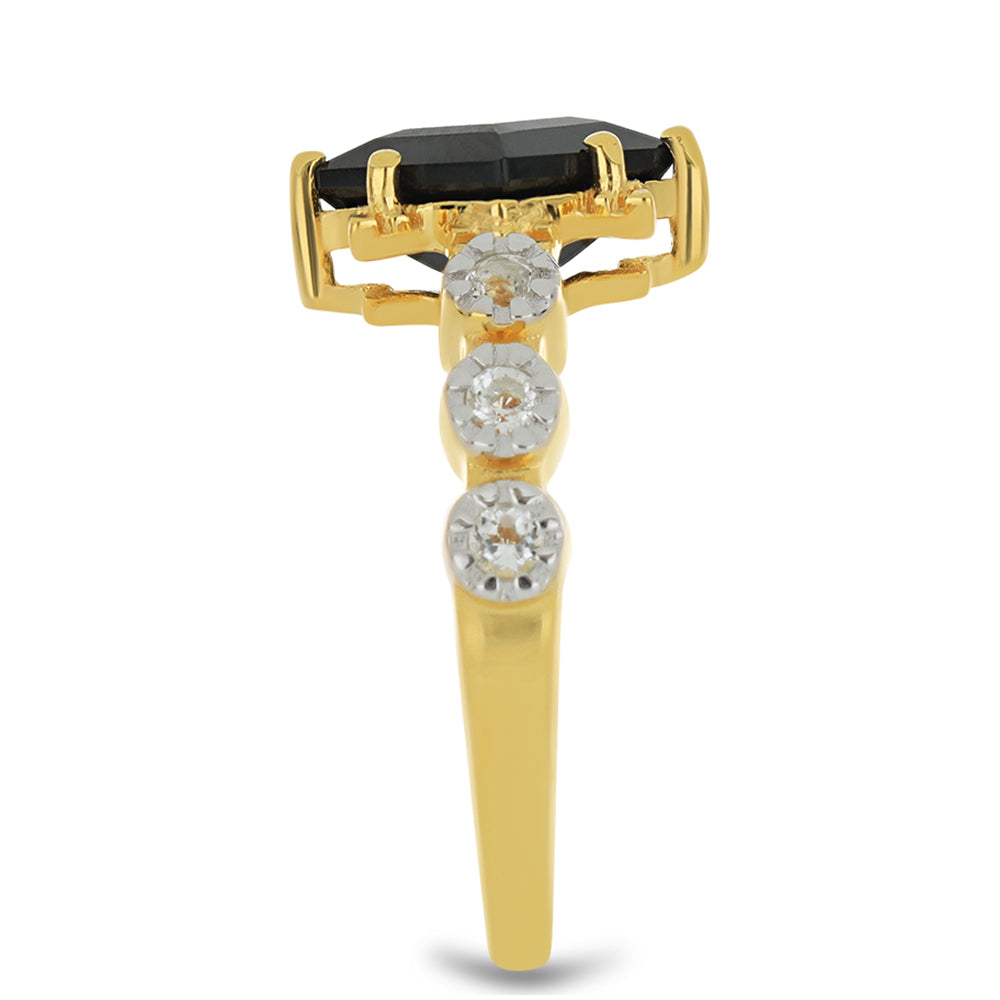 Goldplattierter Silberring mit schwarzem Spinell und weißem Topas 4 