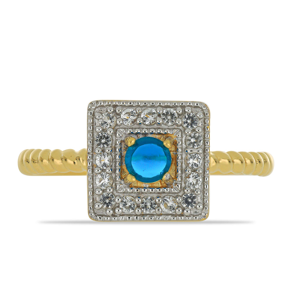 Goldplattierter Silberring mit äthiopischem Paraiba-Blauopal und weißem Topas