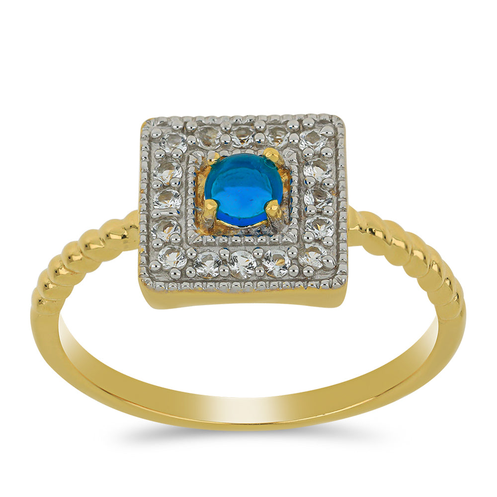 Goldplattierter Silberring mit äthiopischem Paraiba-Blauopal und weißem Topas