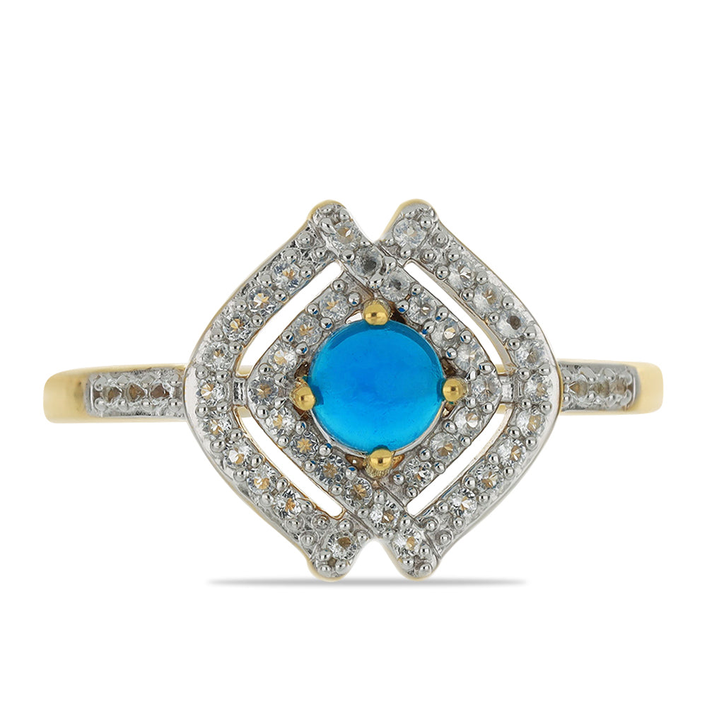 Goldplattierter Silberring mit äthiopischem Paraiba-Blauopal und weißem Topas 1 