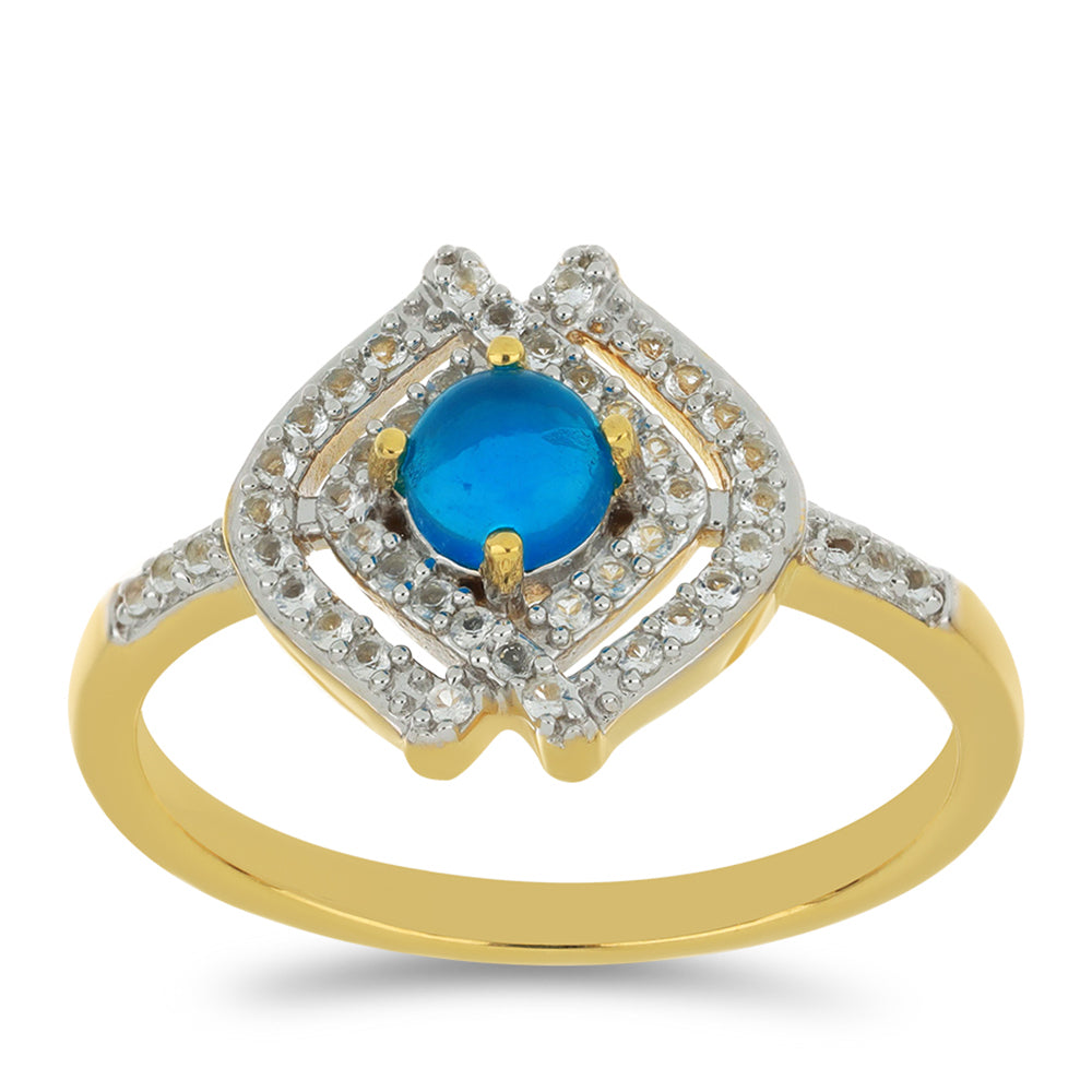 Goldplattierter Silberring mit äthiopischem Paraiba-Blauopal und weißem Topas