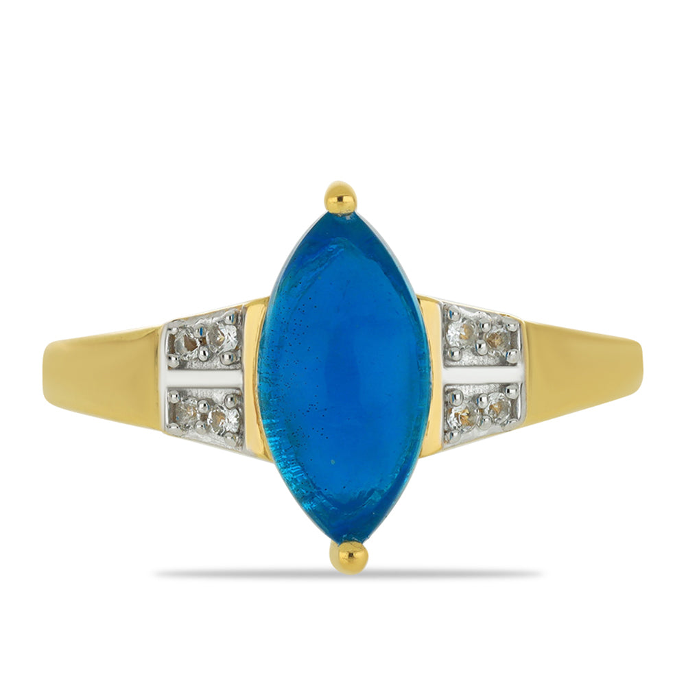 Goldplattierter Silberring mit äthiopischem Paraiba-Blauopal und weißem Topas 1 