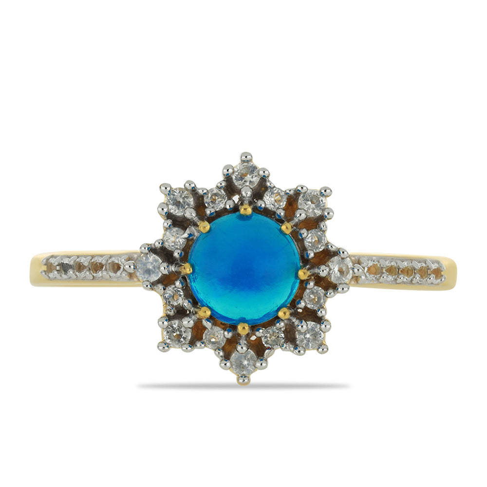 Goldplattierter Silberring mit äthiopischem Paraiba-Blauopal und weißem Topas 1 