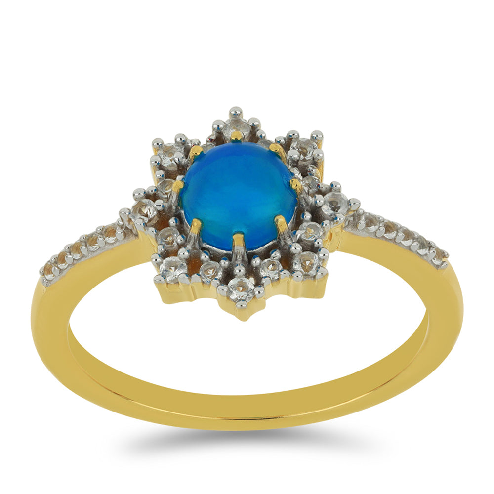 Goldplattierter Silberring mit äthiopischem Paraiba-Blauopal und weißem Topas 2 