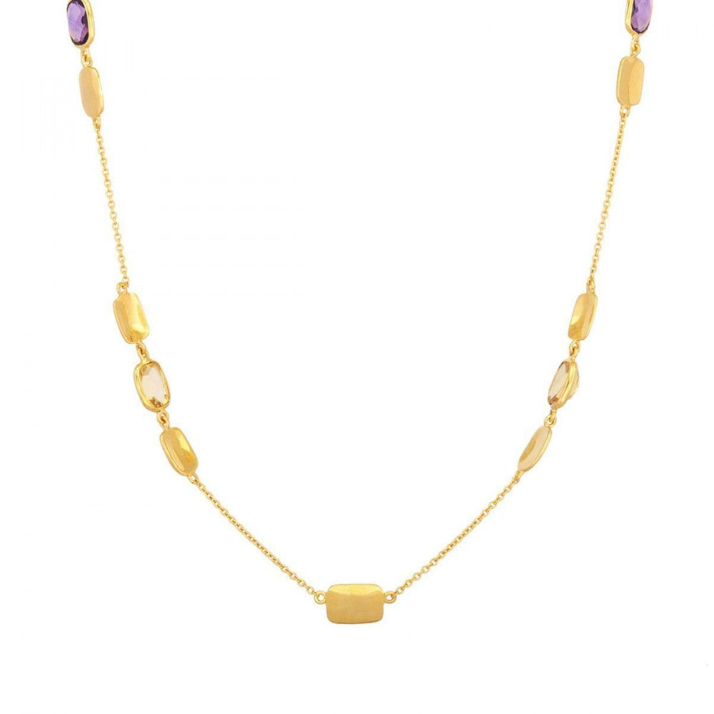 Goldplattierte Silberhalskette mit Zitrin aus dem Ural und Amethyst 1 