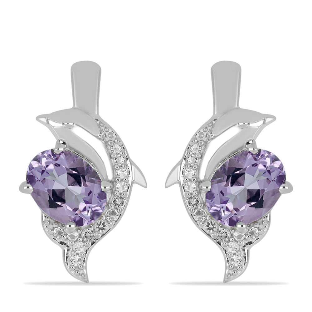 Silberohrringe mit Rose De France Amethyst und weißem Topas