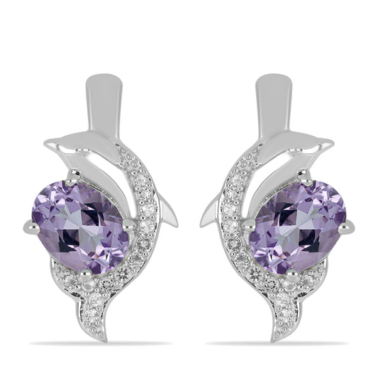 Silberohrringe mit Rose De France Amethyst und weißem Topas