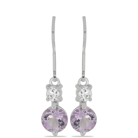 Silberohrringe mit Rose De France Amethyst und weißem Topas