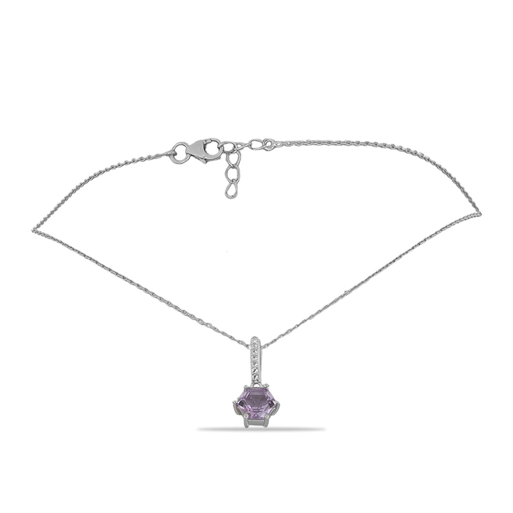 Silberhalskette mit Rose De France Amethyst und weißem Topas 1 