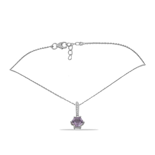 Silberhalskette mit Rose De France Amethyst und weißem Topas