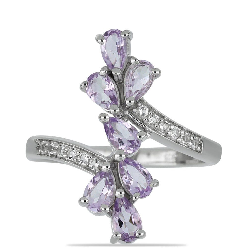 Silberring mit Rose De France Amethyst und weißem Topas