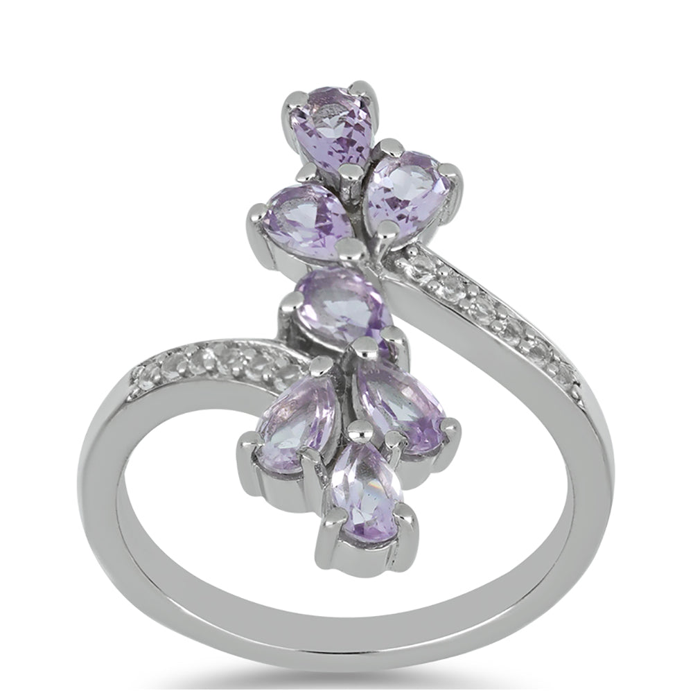 Silberring mit Rose De France Amethyst und weißem Topas