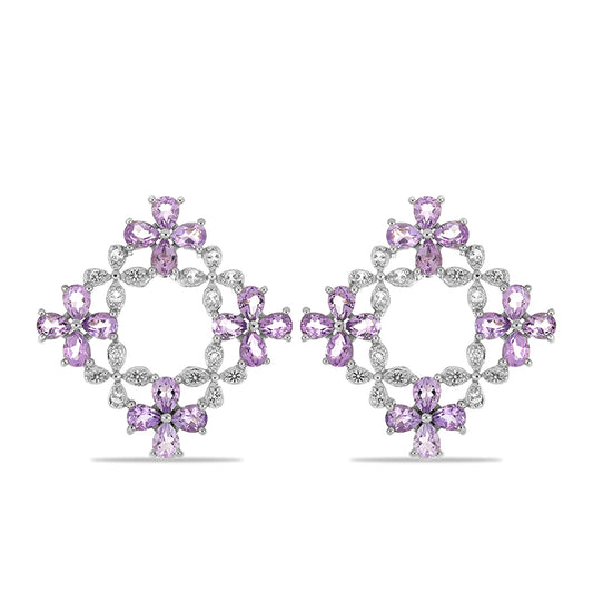 Silberohrringe mit Rose De France Amethyst und weißem Topas