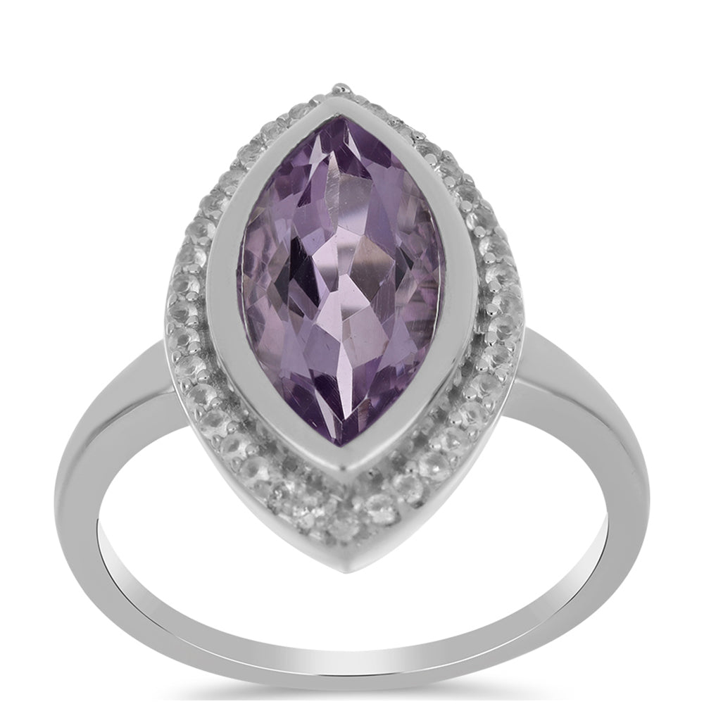 Silberring mit Rose De France Amethyst und weißem Topas