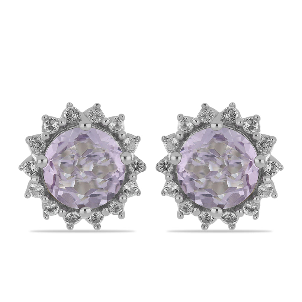 Silberohrringe mit Rose De France Amethyst und weißem Topas