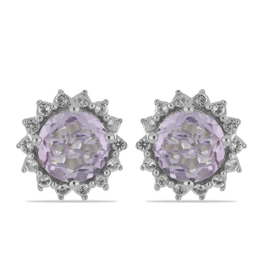 Silberohrringe mit Rose De France Amethyst und weißem Topas