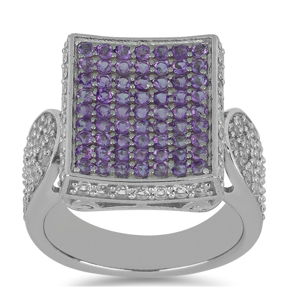 Silberring mit Rose De France Amethyst und weißem Topas 2 