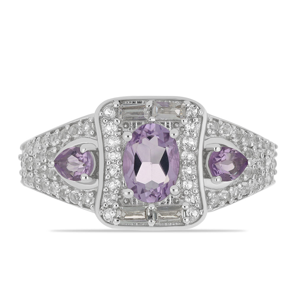 Silberring mit Rose De France Amethyst und weißem Zirkon