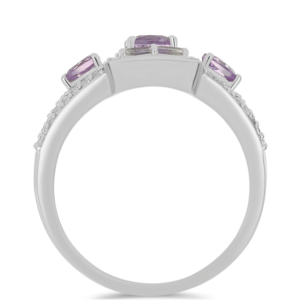 Silberring mit Rose De France Amethyst und weißem Zirkon