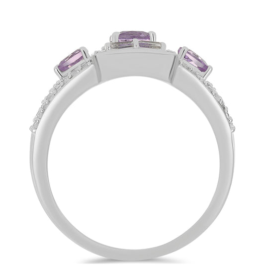 Silberring mit Rose De France Amethyst und weißem Zirkon